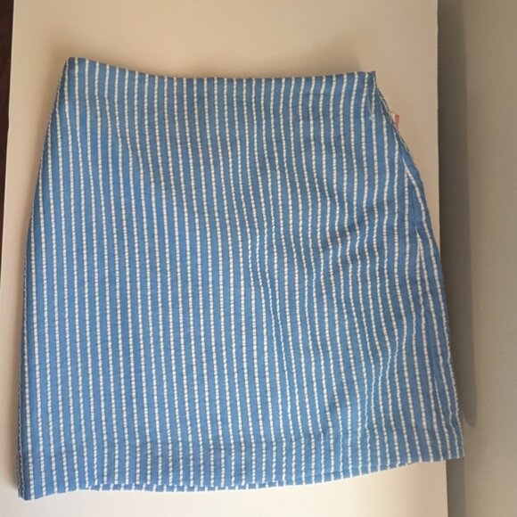Riley & Rae Deep blue striped linen mini skirt Size 4 NWT - Picture 2 of 4